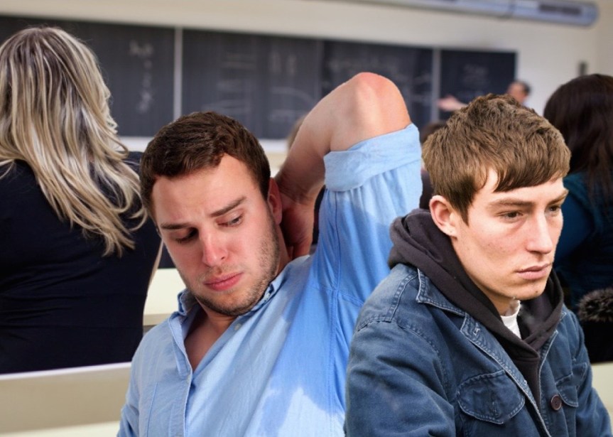 Student Coming From the Gym Sweats on Another Student During Mandatory&nbsp;Group-Work